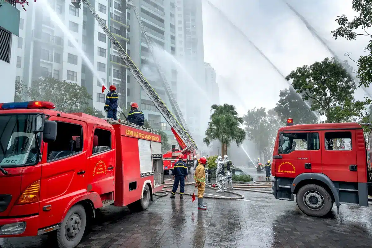 Pompiers et camions d'incendie mobilisés pour contenir les foyers