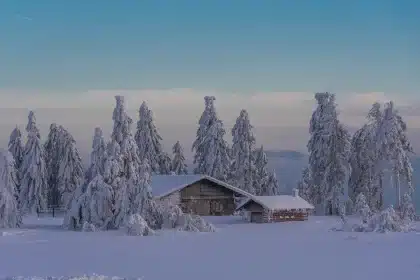 Rue ensoleillée à Zakopane avec maisons en bois et montagnes Tatras en arrière-plan